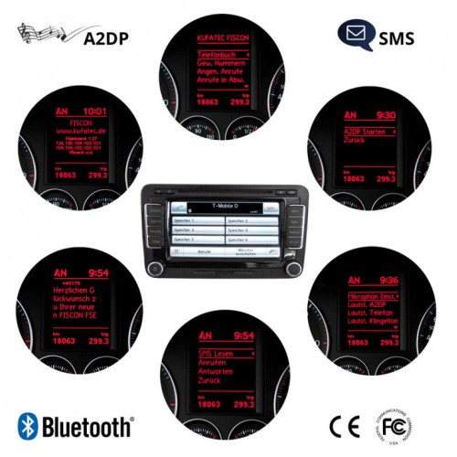 FISCON Bluetooth Handsfree "Basic-Plus" voor VW, Skoda - ZONDER - plafond microfoon - Muziek streamen en bellen -